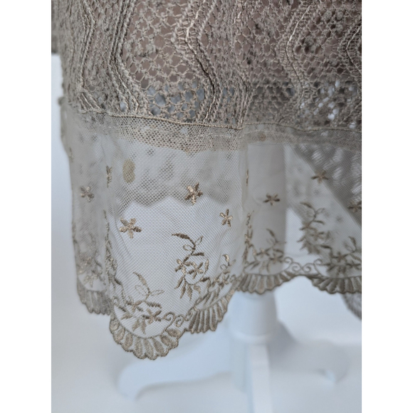 Chico's Nora Linen L XL Mixed Media Modern Asymmetrical Open Knit Tan Pullover - Picture 5 of 9